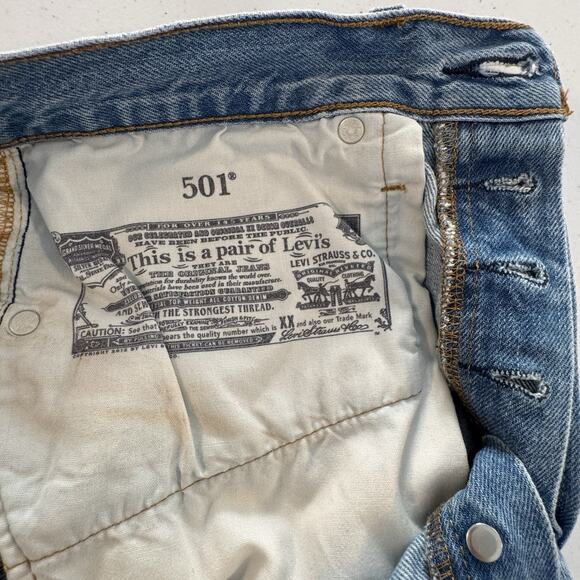 Levi Womens 501 Distressed Cutoff Denim Short Size 28 Blue Button Fly Festival - Picture 5 of 11